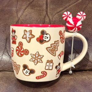 Mickey & Minnie Mouse Christmas Mug & Stirrer Set - Gingerbread Peppermint